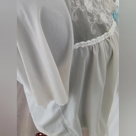 Vanity Fair 60s Vintage Babydoll Nightgown Lace Blue Bow. Made In USA. Excellent - Picture 10 of 12